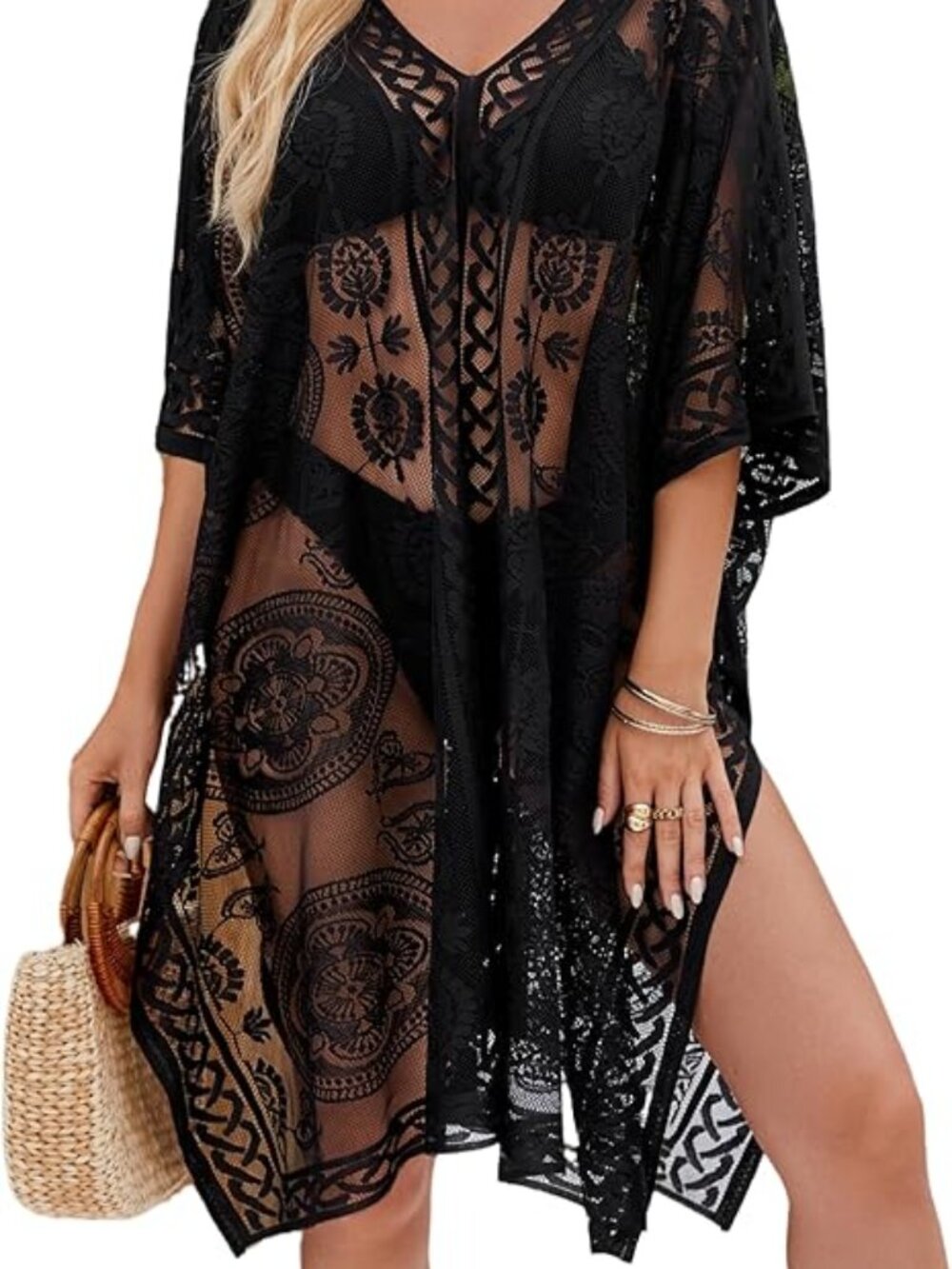 Sexy Elegant Lace Beach Cover Up for Women, Bathing Suit Cover Up, V-Neck Swimsu